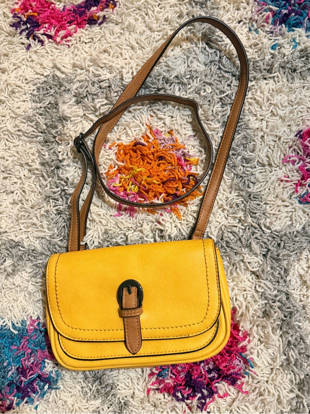 Clarks Yellow Crossbody Saddle Bag with Brown Strap